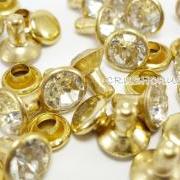 20Set 8mm Crystal Clear Daimond Synthetic Rhinestone Rivets Gold Base RV698
