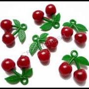10pcs Plastic Sweet RED Cherry Charms Pendant Hanging Decoden DIY F701