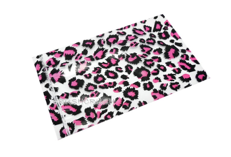  FREE SHIPPING -- 50pcs Clear and Pink Leopard Animal Print Plastic Bags for Gifts Cute G022