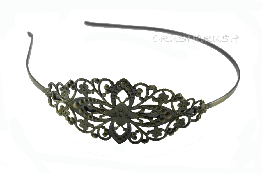  2pcs Antique Brass Filigree Metal headbands with bent end H10