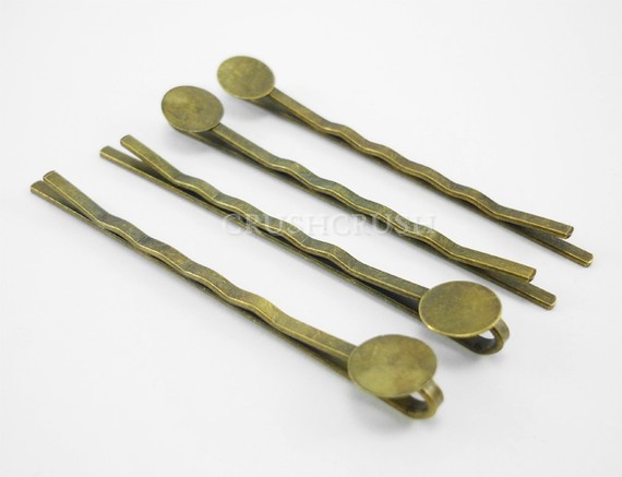25pcs 50mm Antique Brass Bobby Pin With 8mm Pad C24