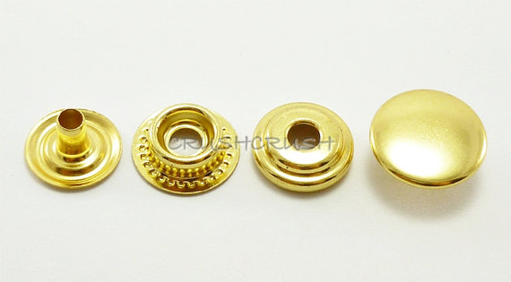  10sets 9/16" Cap - Round Spring Buttons Fastener Gold-V4715